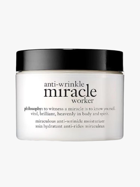 Philosophy Anti-Wrinkle Miracle Worker in branded tub component on a light gray background