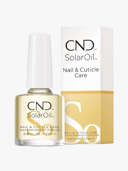CND Solar Oil in branded component on a light gray background