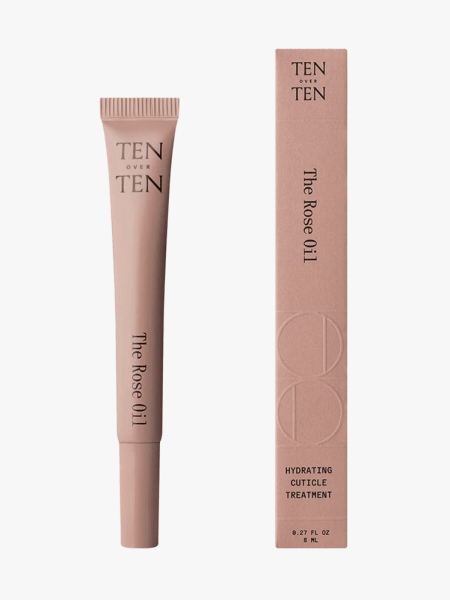 Tenoverten The Rose Oil in branded tube component on a light gray background