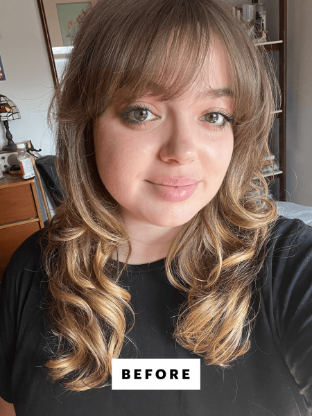 A selfie of Allure commerce producer Sarah Hoffmann before applying Drunk Elephant DBronzi AntiPollution Sunshine Drops