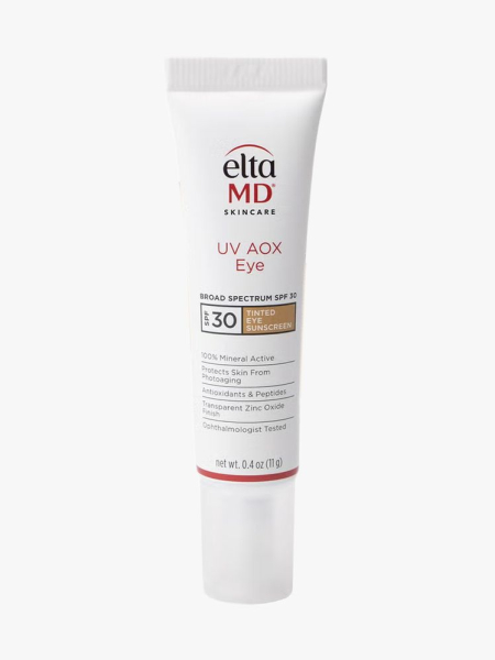 EltaMD UV AOX Eye Broad-Spectrum SPF 30 in branded tube component on a light gray background